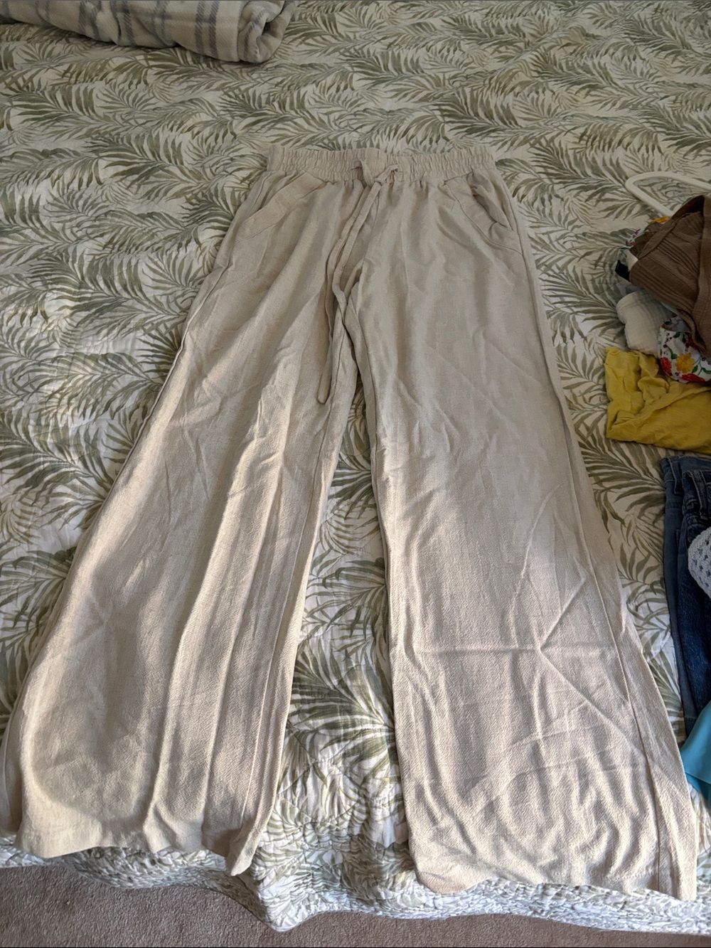 T.J.Maxx Beige Wide-Leg Drawstring Pants